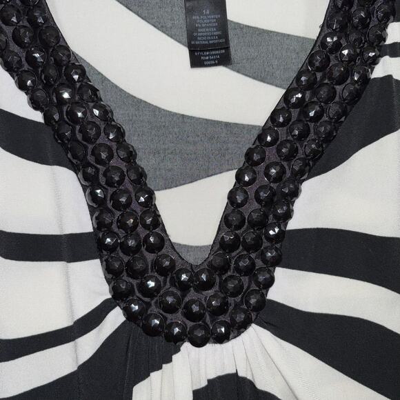 Bisou Bisou Zebra Print Blouse 14 Beaded Neck Glam Rock Bold Statement Top - Picture 3 of 8